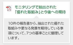 モニタリングで抽出された「優れた取組み」と今後への期待